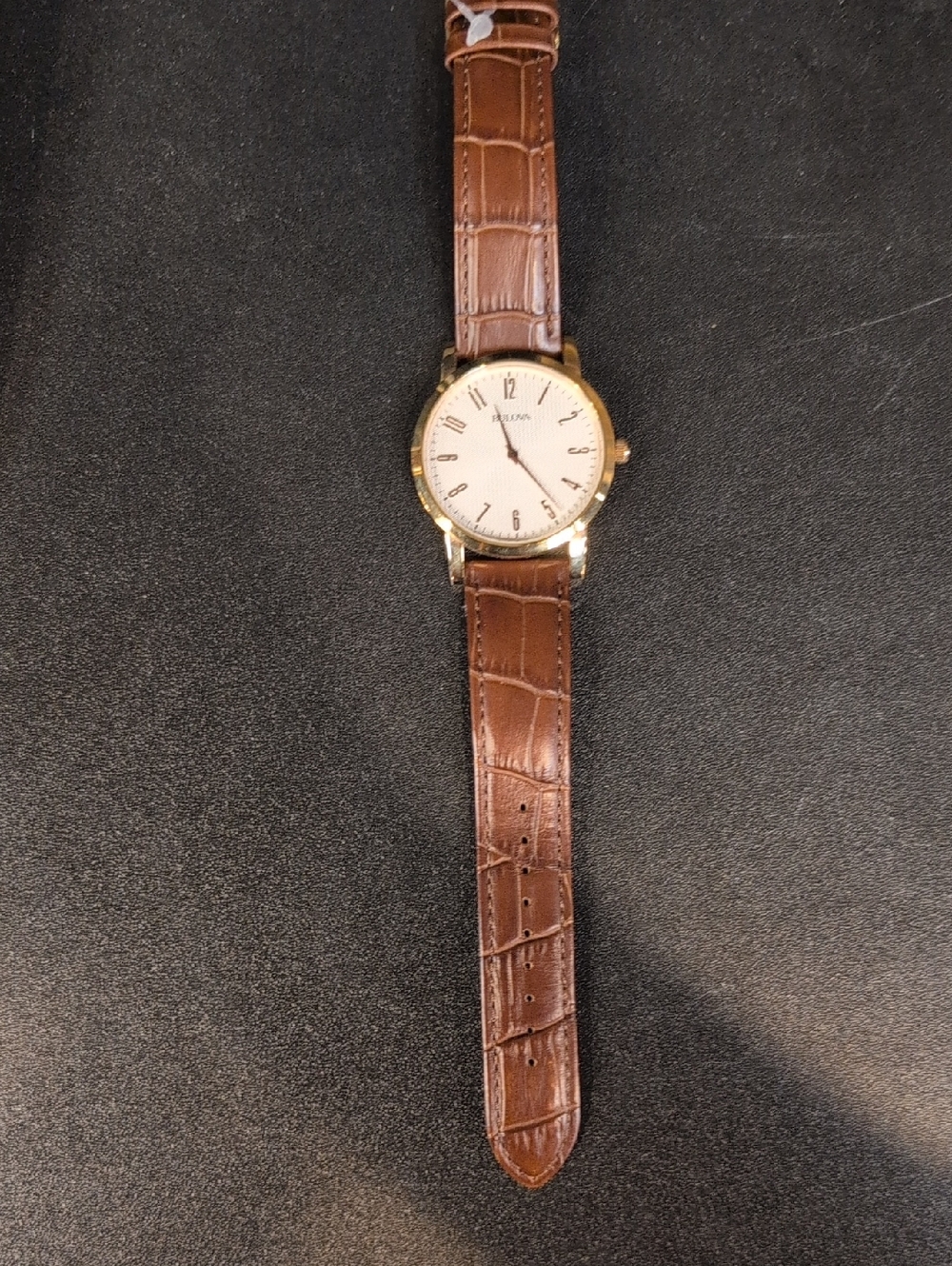 Bulova Gold-Tone Case with Brown Leather Strap Watch
